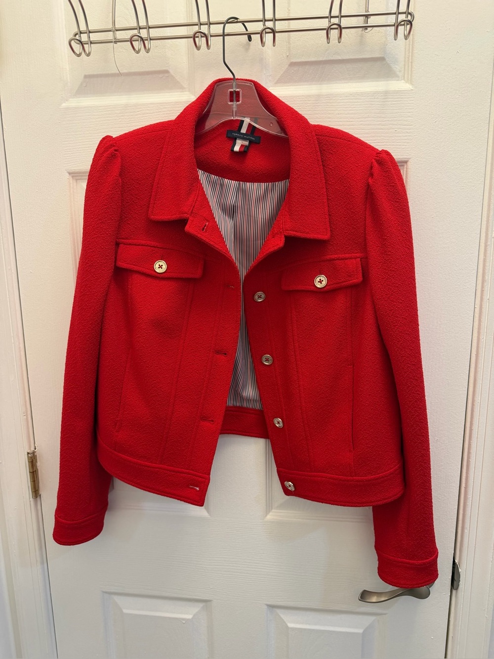Tommy Hilfiger Red Textured Button-Front Jacket